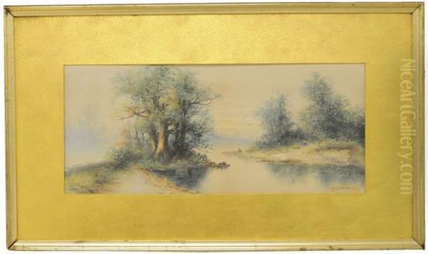 RiverAnd Trees With Birds Oil Painting by Walter Simmons Hunt