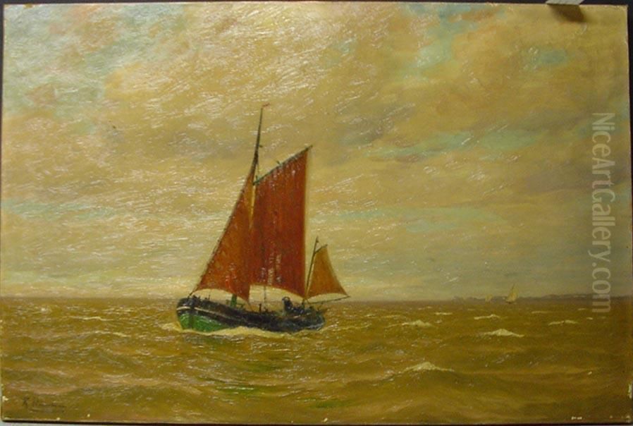 Krabbenfischer Vor Der Elbemundung Oil Painting by Richard Hunten