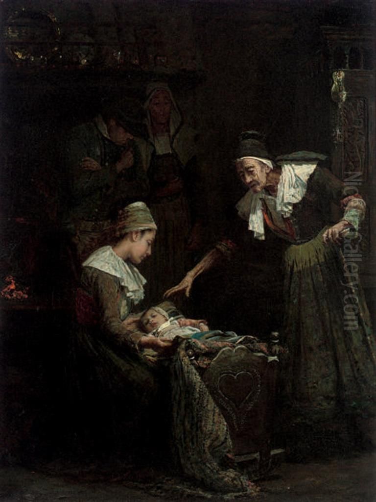 A Visit From Grandma Oil Painting by George Sherwood Hunter