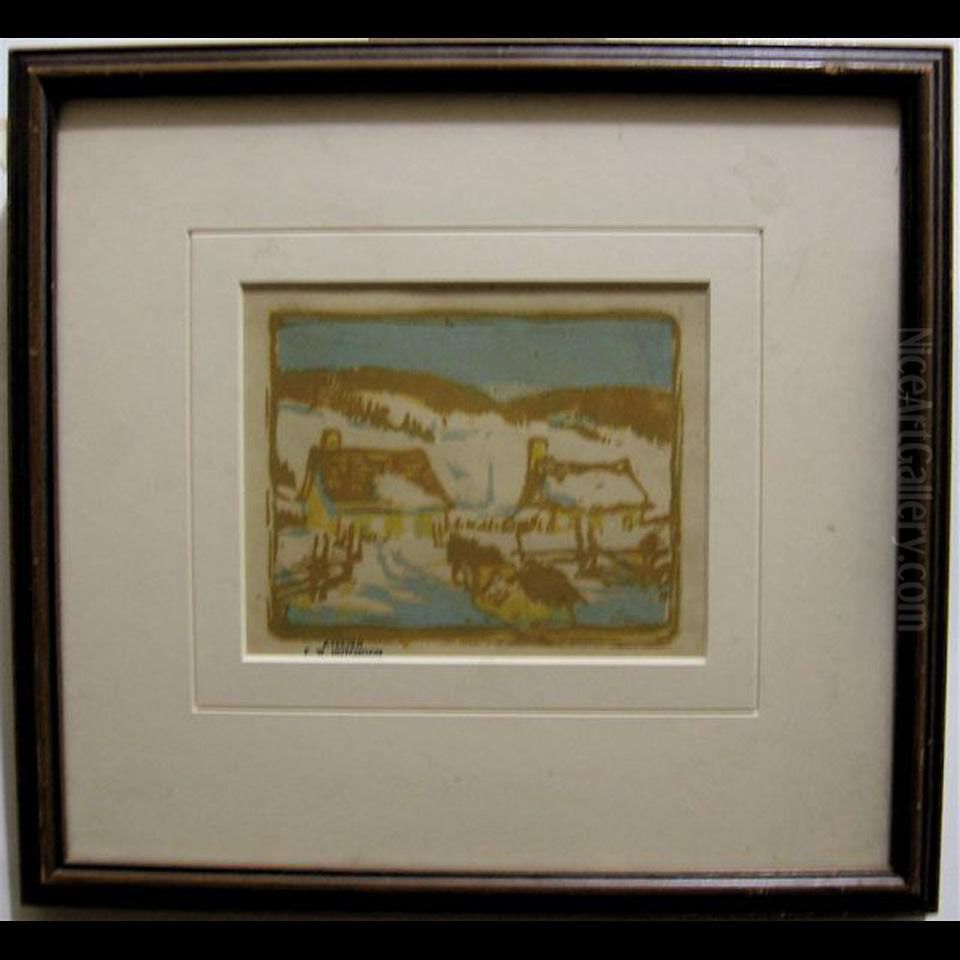 Arriving Home; Early Morning; First Snow Oil Painting by Frederick William Hutchison