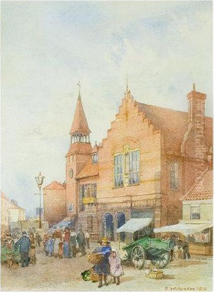 Town Market Day Oil Painting by Frederick William Hutchison