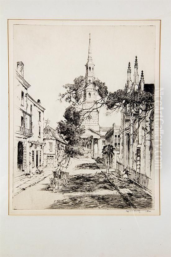 Charleston Spires, St. Philip's Church Oil Painting by Alfred Heber Hutty