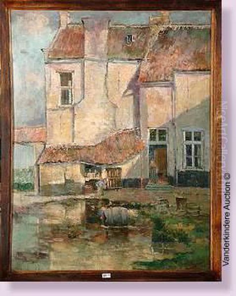 Cour De Ferme Animee Oil Painting by Leon Huygens