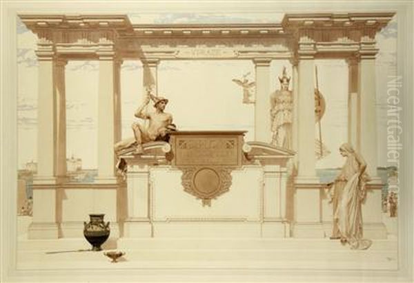 Diploma From The Chamber Of Commerce And Trades In Prague Oil Painting by Vojtech (Adalbert) Hynais