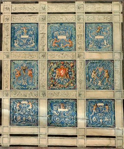 Studie Pro Ornamentalni Vymalbu Kazetovehostropu Oil Painting by Vojtech (Adalbert) Hynais