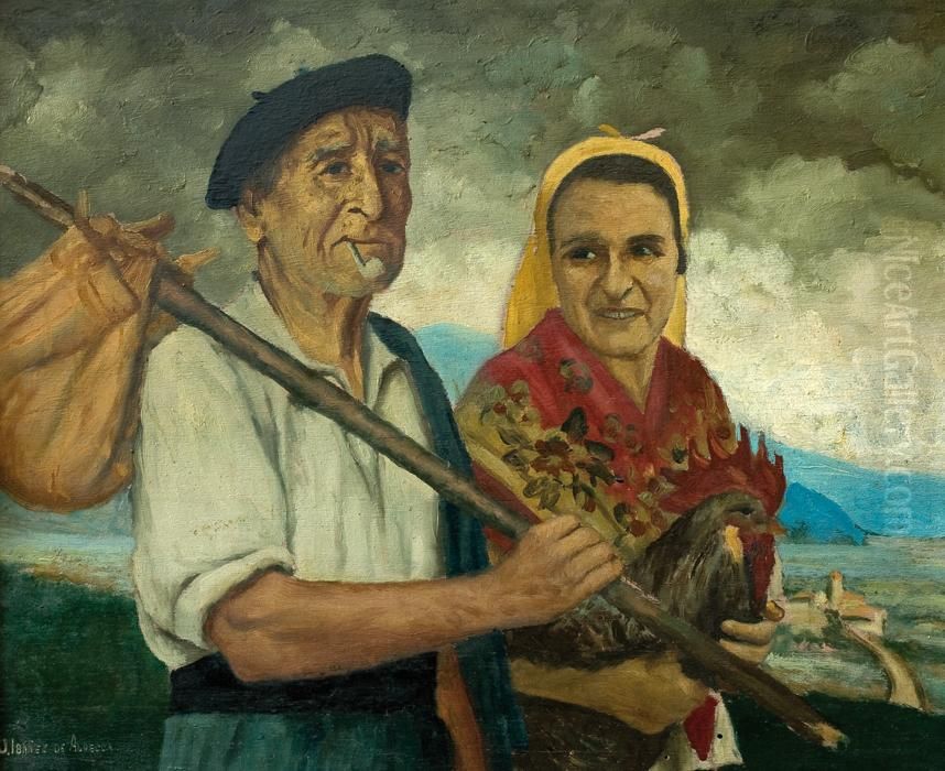Campesinos Oil Painting by Julian Ibanez De Aldecoa Y Arana