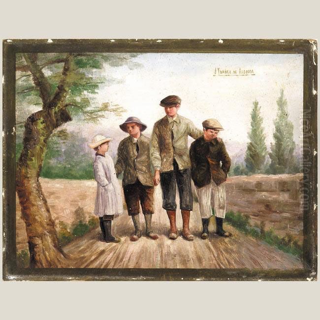 Ninos Oil Painting by Julian Ibanez De Aldecoa Y Arana