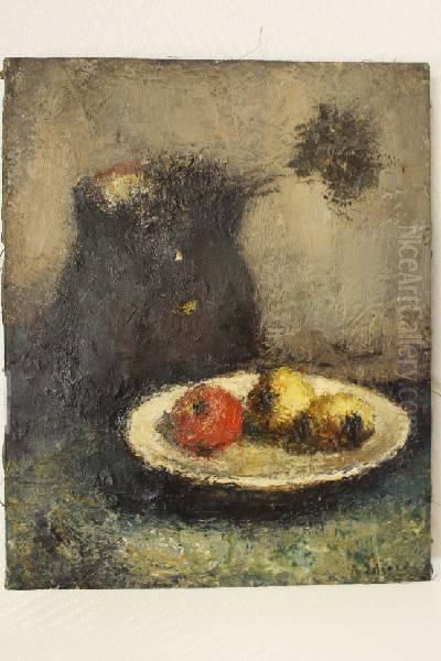 Stilleven Met Kruik En Appels Op Een Bord Oil Painting by Andre Idserda