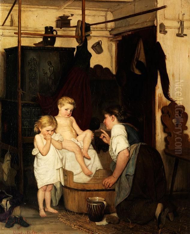 Kindliche Scheu Vor Dem Bade Oil Painting by Gustav Karoly Igler