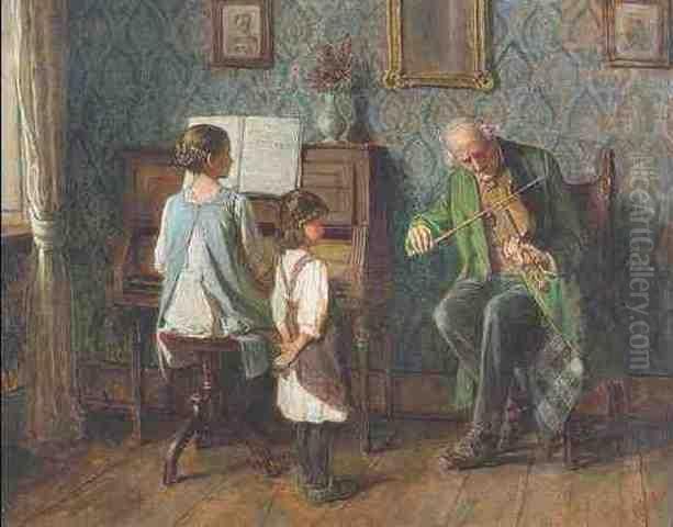 Musikstunde Oil Painting by Gustav Karoly Igler