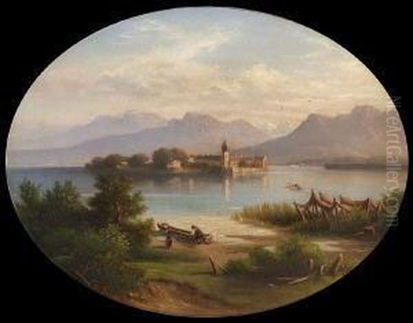 Blick Auf Die Fraueninsel Im Chiemsee Oil Painting by Franz Josef Georg Illem