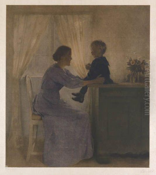 Mother And Child Oil Painting by Peder Vilhelm Ilsted