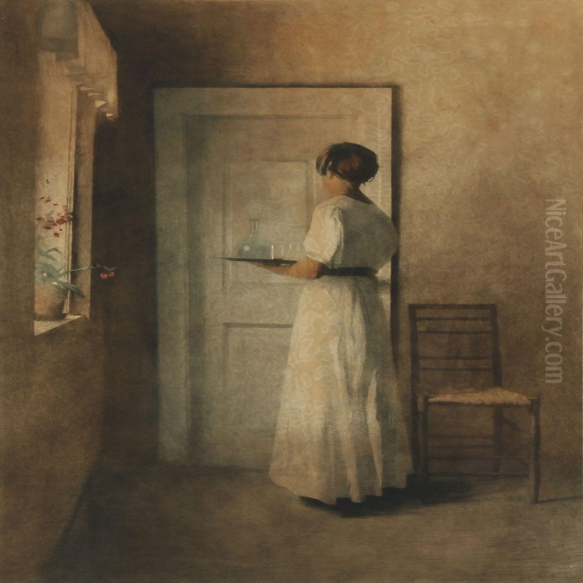 Ung Pige Med Bakke Oil Painting by Peder Vilhelm Ilsted