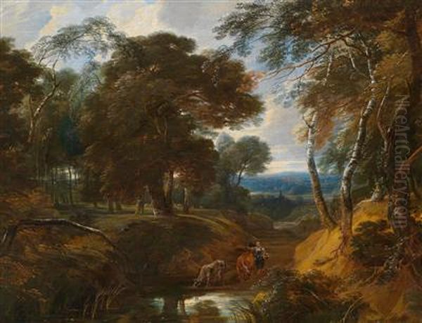 Einebewaldete Landschaft Oil Painting by Philippe-Augustin Immenraet
