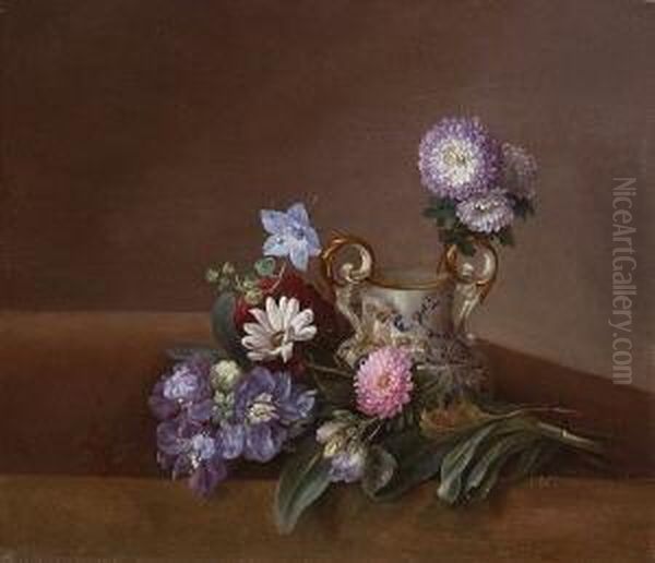 Stillleben Mit Sommerblumen Und Porzellanvase. Oil Painting by Lucie M. Mandix Ingemann
