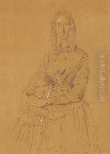 Portrait De Madame Frederique Reiset Et De Sa Fille Marie Oil Painting by Jean Auguste Dominique Ingres