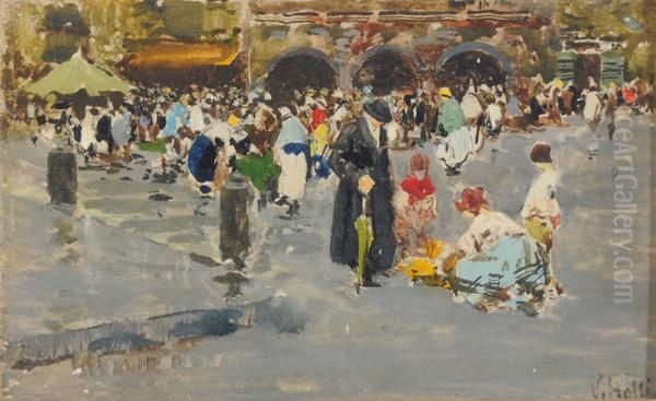 A Piazza San Marco Oil Painting by Irolli Vincenzo