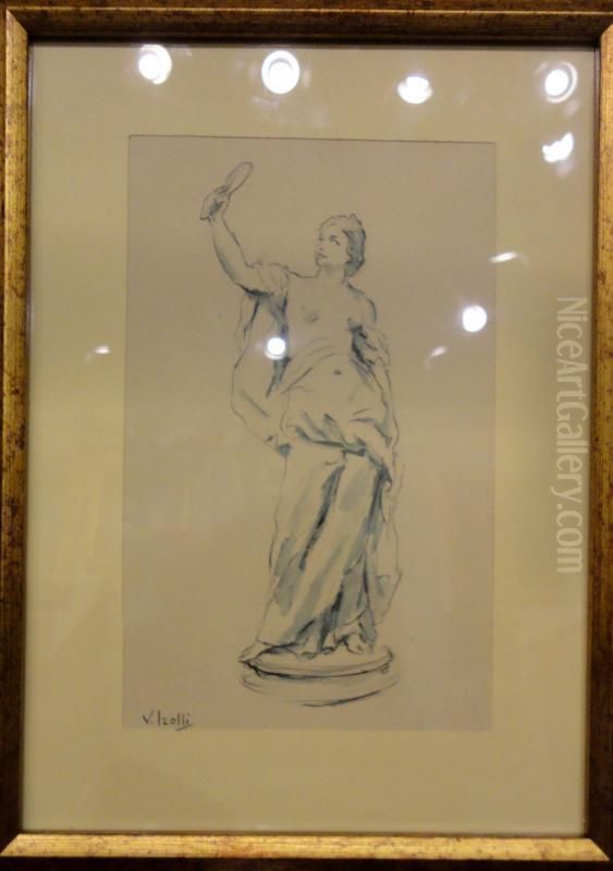 Dama Con Specchio Oil Painting by Irolli Vincenzo