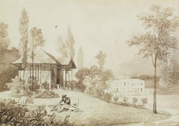 Dessinateur Dans Le Parc Du Chateau De Rocquencourt Oil Painting by Jean-Baptiste Isabey