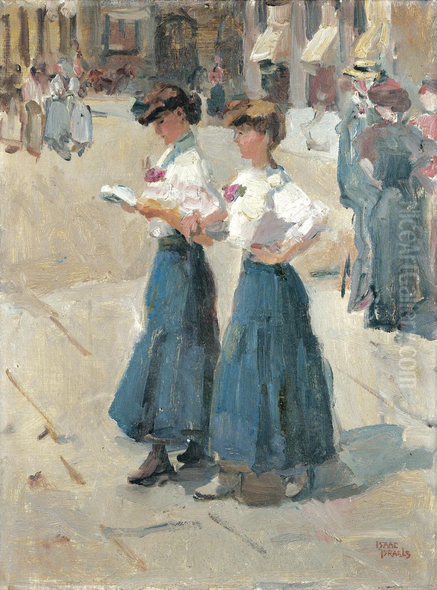 Midinettes On The PlaÂ‚ce Vendome, Paris Oil Painting by Isaac Lazarus Israels