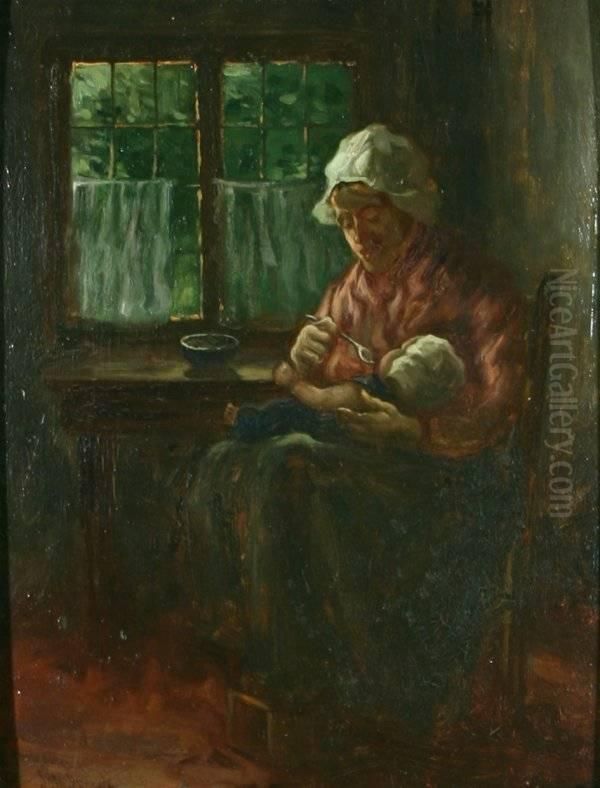 Mother Feeding Child Oil Painting by Jose Isreals