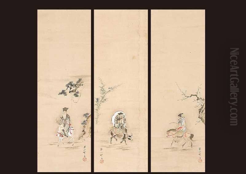 Daikoku Ebisu Image Oil Painting by Hanabusa Itcho