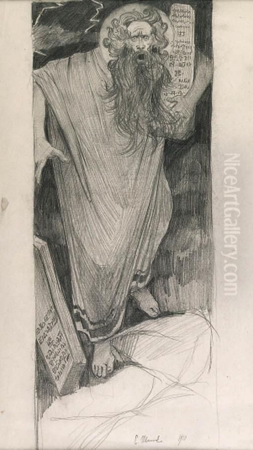 Moses With The 10 Commandments Oil Painting by Sergei Ivanov