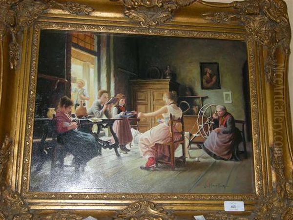The Spinning Lesson Oil Painting by Martin Jacob Jackson