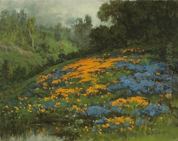 California Hillside With Poppies And Lupine Oil Painting by William Jackson