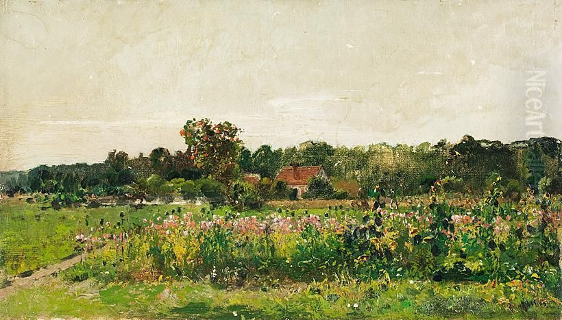 Bluhende Sonnenblumen Und Hellroter Mohn Oil Painting by Julius Jacobus Van De Sande Bakhuyzen