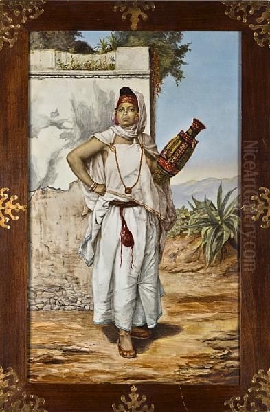 Algerian Woman Carrying A Jug Oil Painting by Elizabeth Jacobber