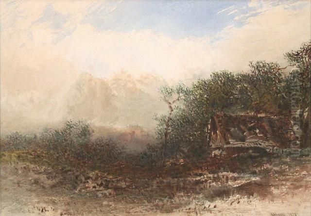 Alpine Cabin Oil Painting by Otto Reinhard Jacobi