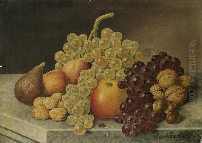 Pfirsichen Und Einer Fliege Auf Steinplatte Oil Painting by Jacob Jacobson