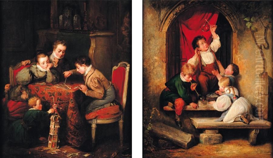 < Jeux D'enfants > Et < Bulles Desavon > Deux Huiles Sur Toile. Oil Painting by Claude Jacquand