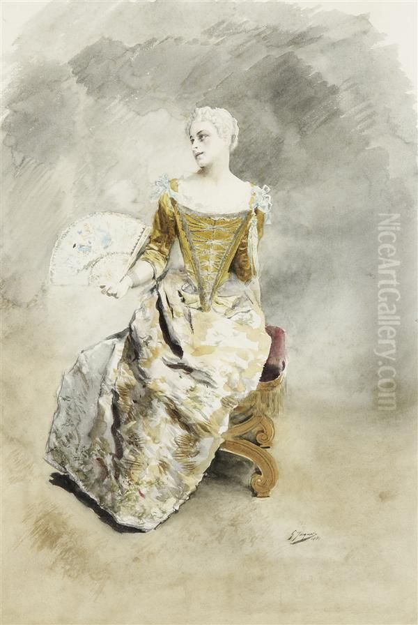 Femme A L'eventail Oil Painting by Jacquet Gustave