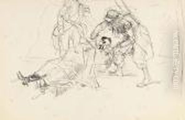 Sketches Of French Soldiers Oil Painting by Jacquet Gustave