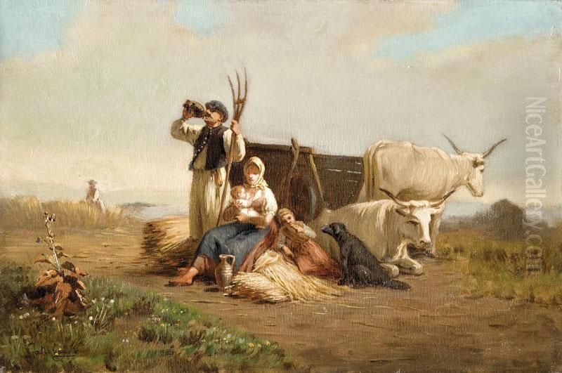 Piheno Aratok Oil Painting by Karoly Jakobey