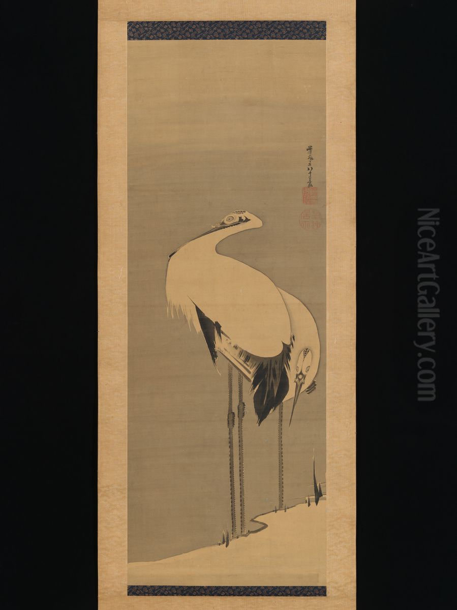Two Cranes Oil Painting by Ito Jakuchu