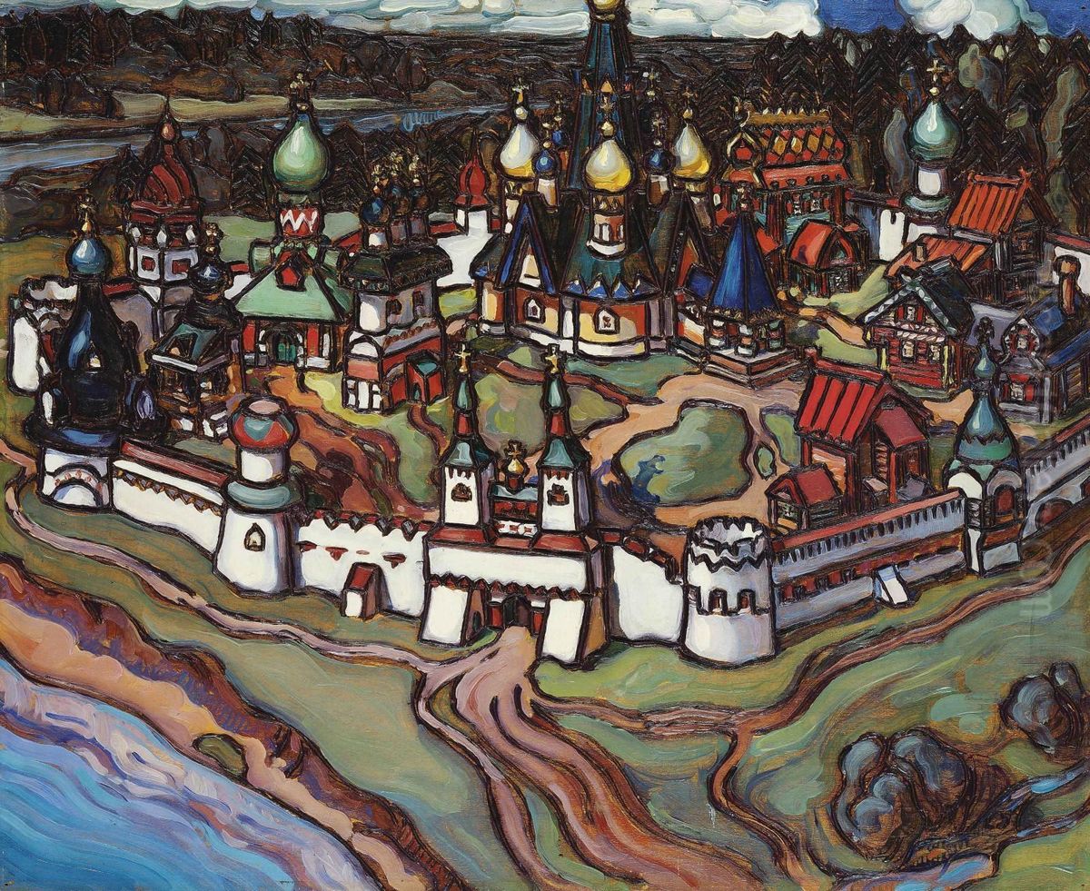 Gorodok Oil Painting by Maria Vasil'Evna Jakuncikova