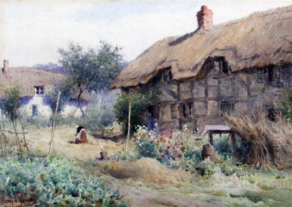 Old Cottages Oil Painting by Harry.E. James