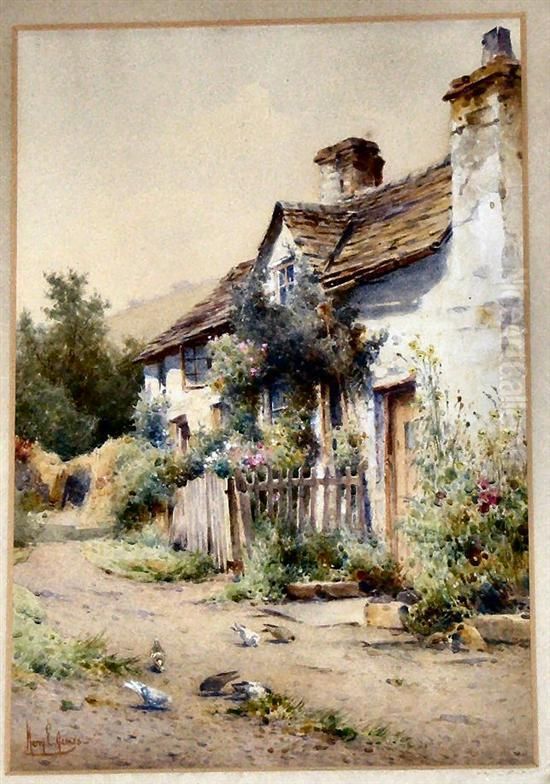 Cottage With Doves Oil Painting by Harry.E. James