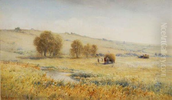 Harvest Signed Bottomleft Oil Painting by Harry.E. James