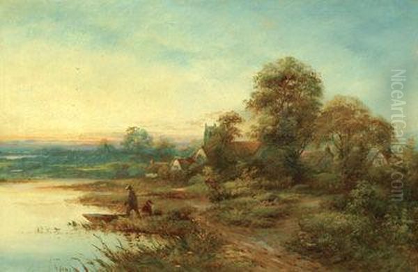 Rybari Vyplouvajici Najezero Oil Painting by Harry.E. James