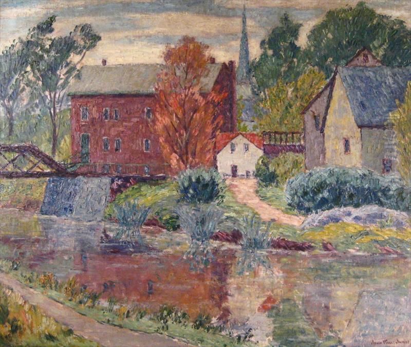 Landscape Scene With Bridge & Church Oil Painting by John Wells James