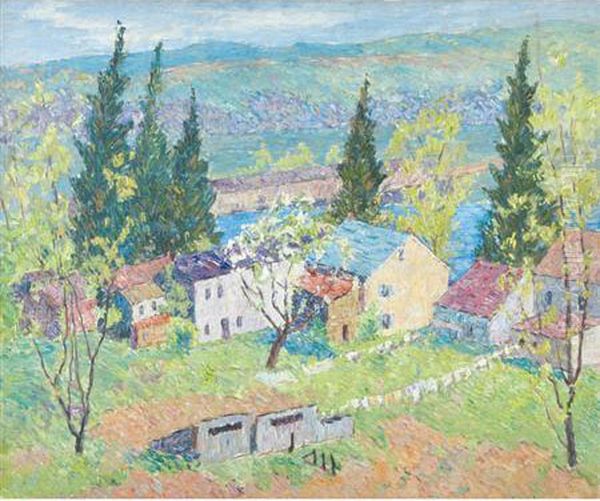 Backyard With Pines Oil Painting by John Wells James