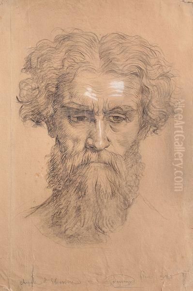 Etude De Tete D'homme Pour La Chapelle Saint Etienne Oil Painting by Anne-Francois-Louis Janmot