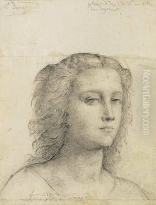 Etude De Tete Pour Le Plafond De L'hotel De Ville De Lyon Oil Painting by Anne-Francois-Louis Janmot