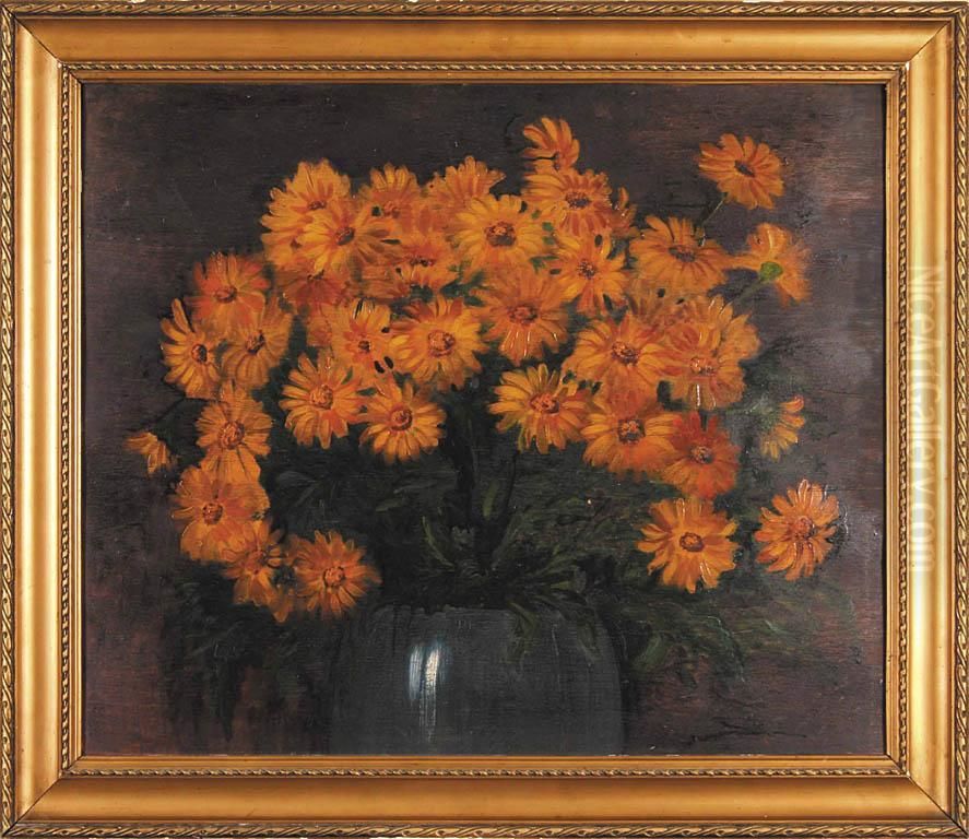 Nagietki W Wazonie, Ok. 1937 R. Oil Painting by Michalina Janoszanka