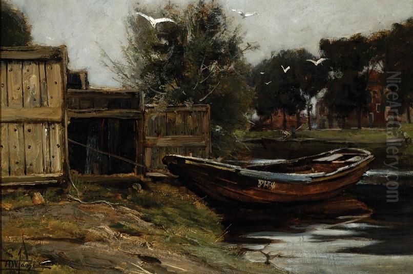 Moored Boat Oil Painting by Hendrik Willebrord Jansen