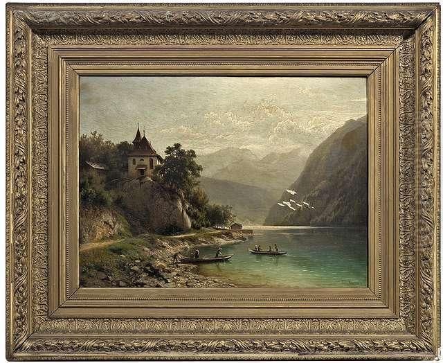 Landscape At Lakebrienz In Switzerland. Oil Painting by Joseph Jansen